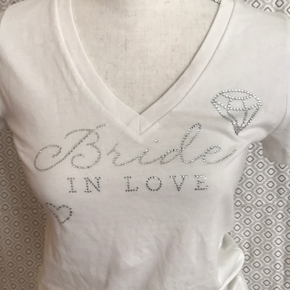 Bride in love shirt with rhinestones